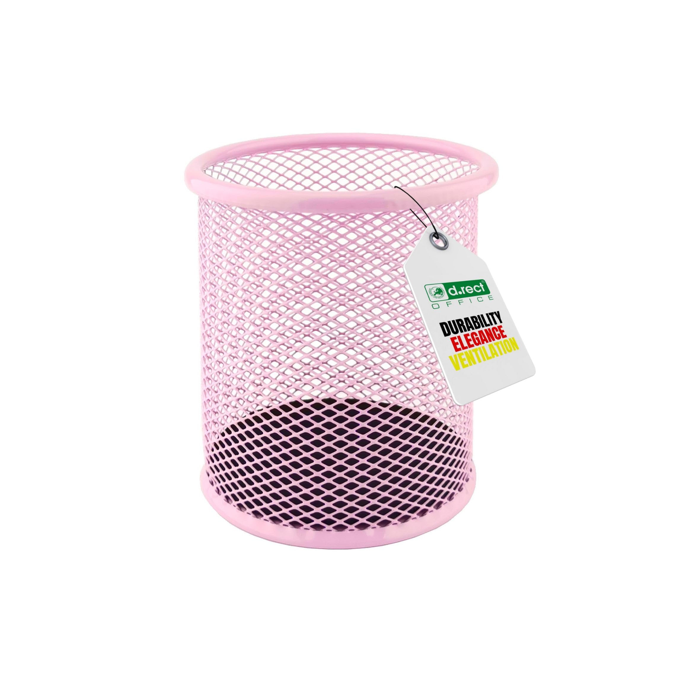 LEVIATAN Metal Pen Holder Round Wire Metal Mesh Multifunctional Cup for Ballpoint Pen Diameter 91 mm Powder Pink