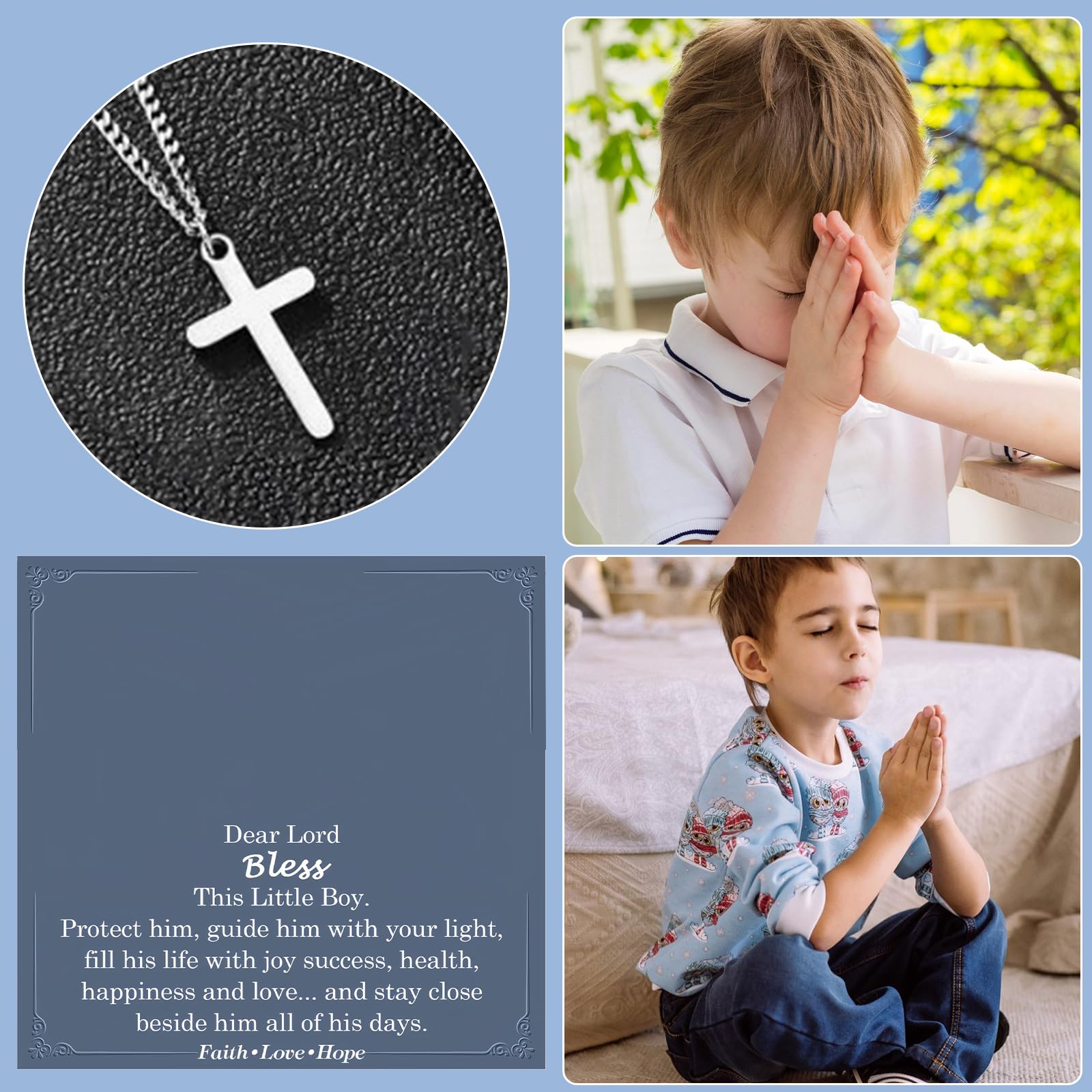 Collar con cruz de plata para niño, regalo de bautizo, primera comunión, confirmación