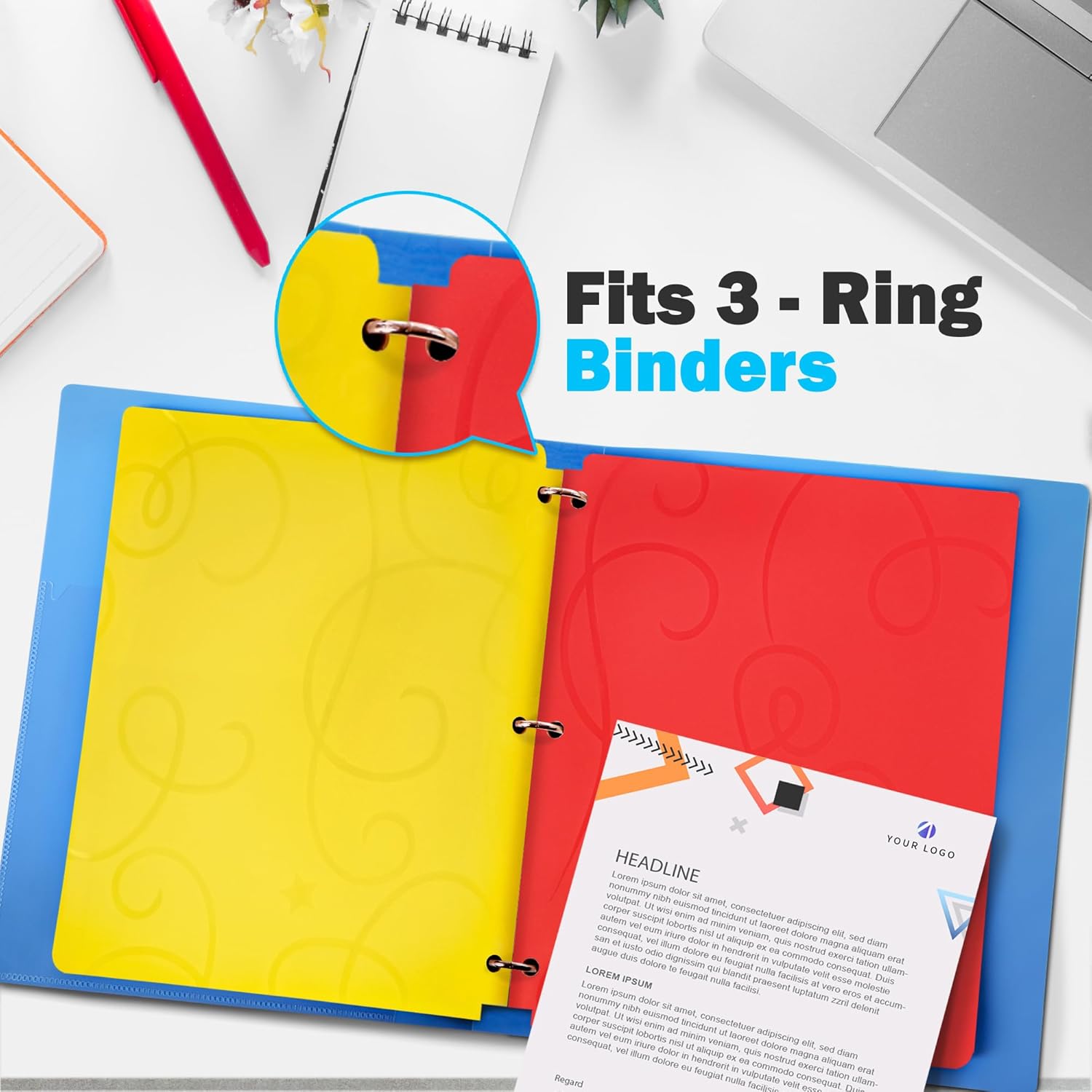 2-Pocket Plastic Folder, 24 Pack Colored School Folders with Pockets, Letter Size with Business Card Slot, for Documents, Files, Fits 3 Ring Binder, Back to School Supplies