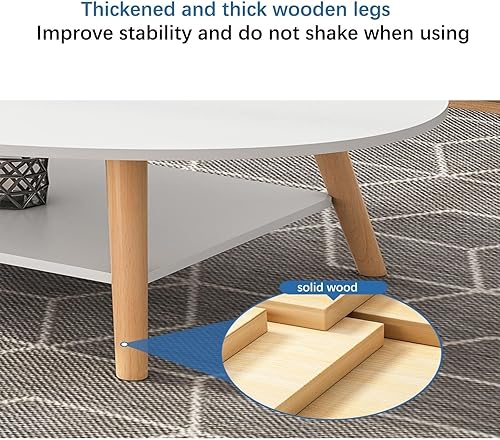 Miniatura 4 de IMPREC Mesa de sofá, mesa de centro con forma de gota de agua con estante de almacenamiento de 2 niveles, mesa de pared para sala de estar, comedor,