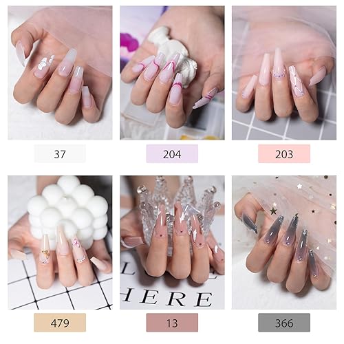Miniatura 5 de Mobray Kit de gel de extensión de uñas de polietileno, 6 colores, tono de piel, serie marrón nude, kit todo en uno con lámpara de uñas de 6 W y