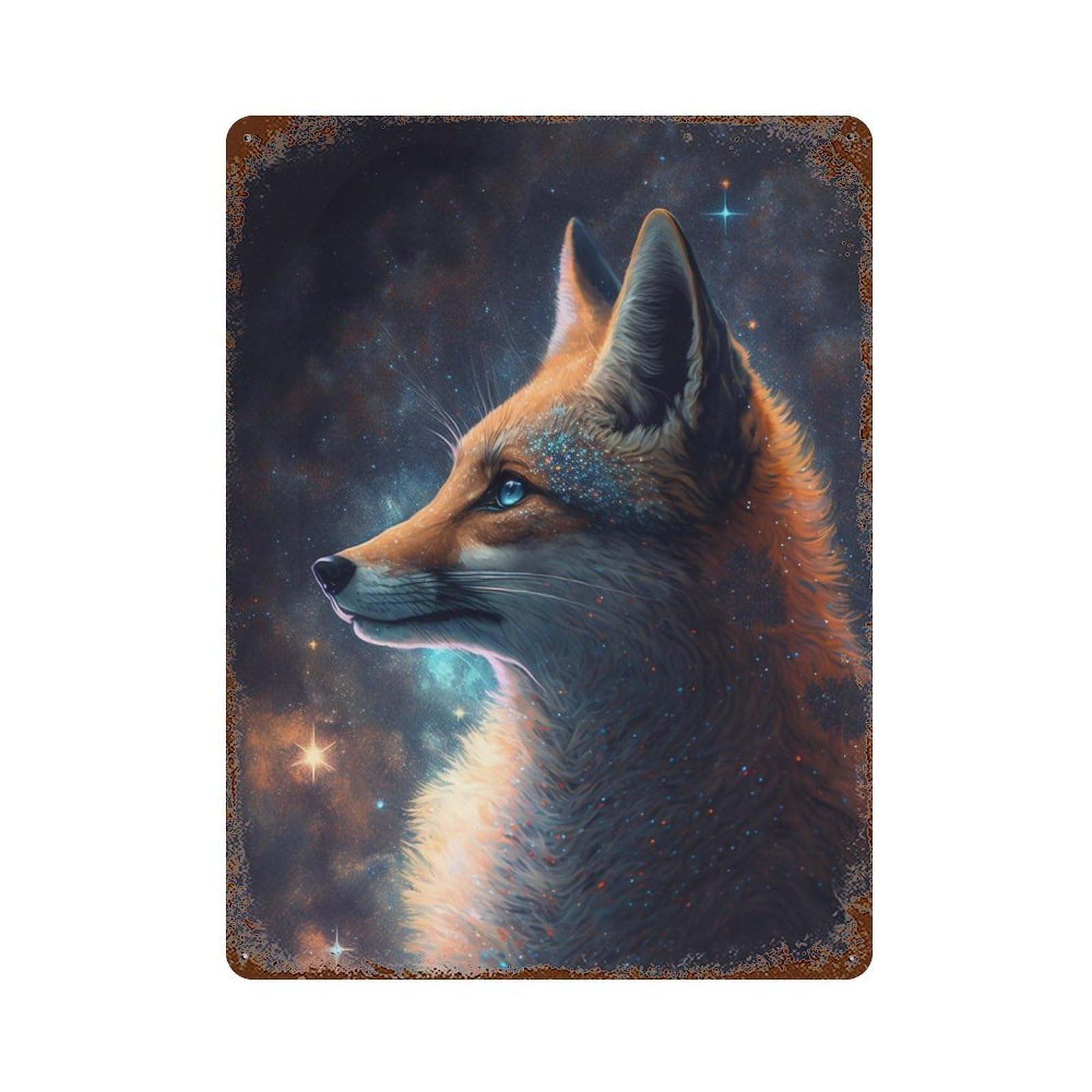 Cosmic Fox Portrait-4 Rustic Tin Plaque 15.7"x11.8", Classic Wall Plaque for Garage, Pub Or Kitchen