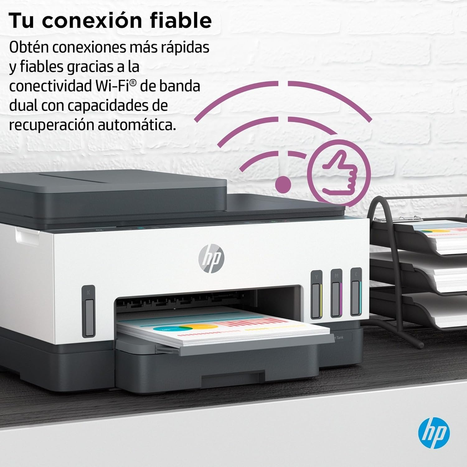 HP Smart Tank 7305 28B75A -Impresora A4 Multifunción con Deposito de Tinta Recargable, Impresión a Color, Escaner, Copiadora, Wi-Fi, Smart App, Blanca y Gris Oscuro