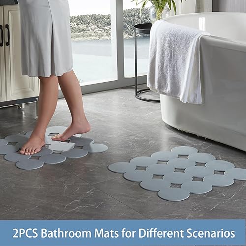 Miniatura 2 de Alfombrilla de ducha antideslizante 2 tapetes de baño antideslizantes para bañera con ventosas fuertes para bañera y bañera para ancianos y niños,