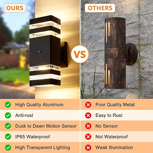 Miniatura 5 de Housen Solutions Paquete de 2 luces LED de pared al aire libre del atardecer al amanecer, IP65, impermeable, moderna, para porche, 3000 K,