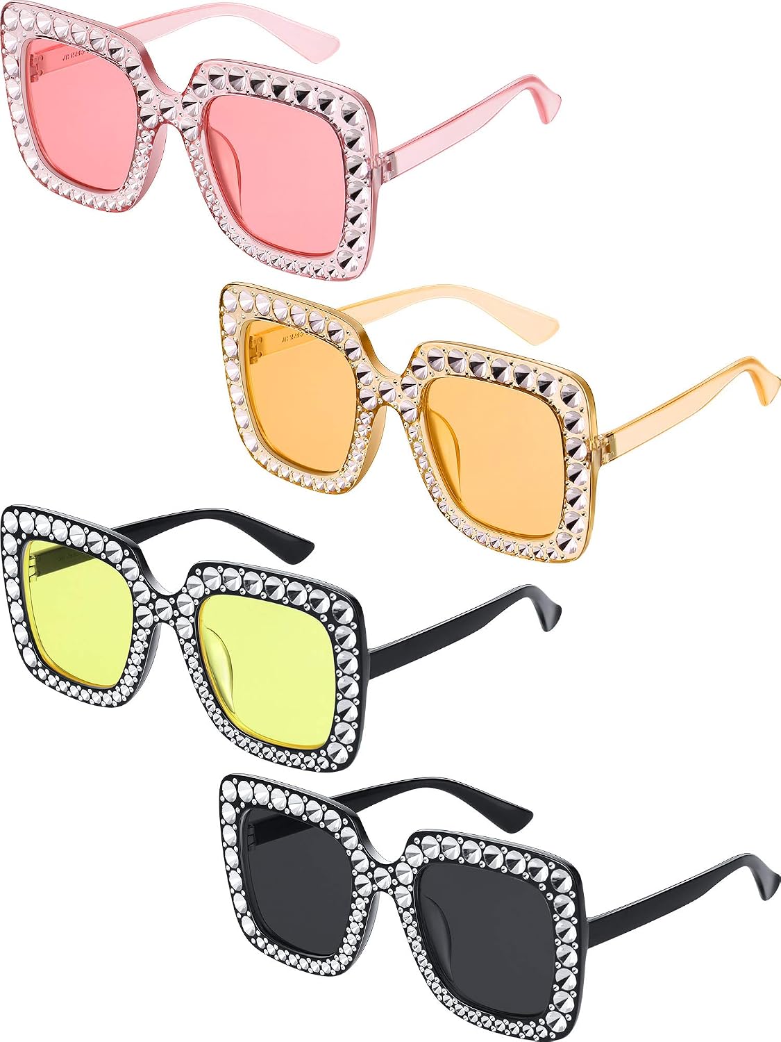 Frienda Oversize Square Glitter Sunglasses Sparkly Sunglasses Retro Thick Frame Sunglasses