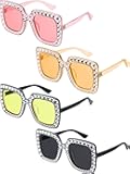 4 Pcs Retro Disco Sunglasses Women Rhinestone Bling Glasses Girl Oversize Glitter Sunglasses 70s Disco Accessories
