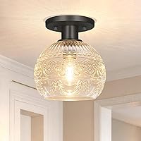 Vista 11 de DSMJFU - Lámpara de techo semiempotrada negra, pequeña lámpara de pasillo, lámpara vintage cerca de techo para baño, entrada, vestíbulo, armario