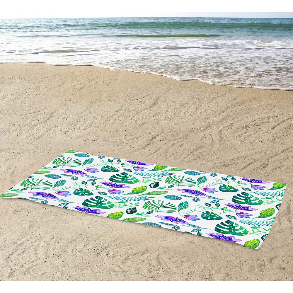 FANSU Telo Spiaggia Grande in Microfibra, Asciugatura Rapida Antisabbia Leggero Asciugamano da Spiaggia Leisure Telo per Yoga, Foglia Verde (80 * 180cm,Stile Tropicale A