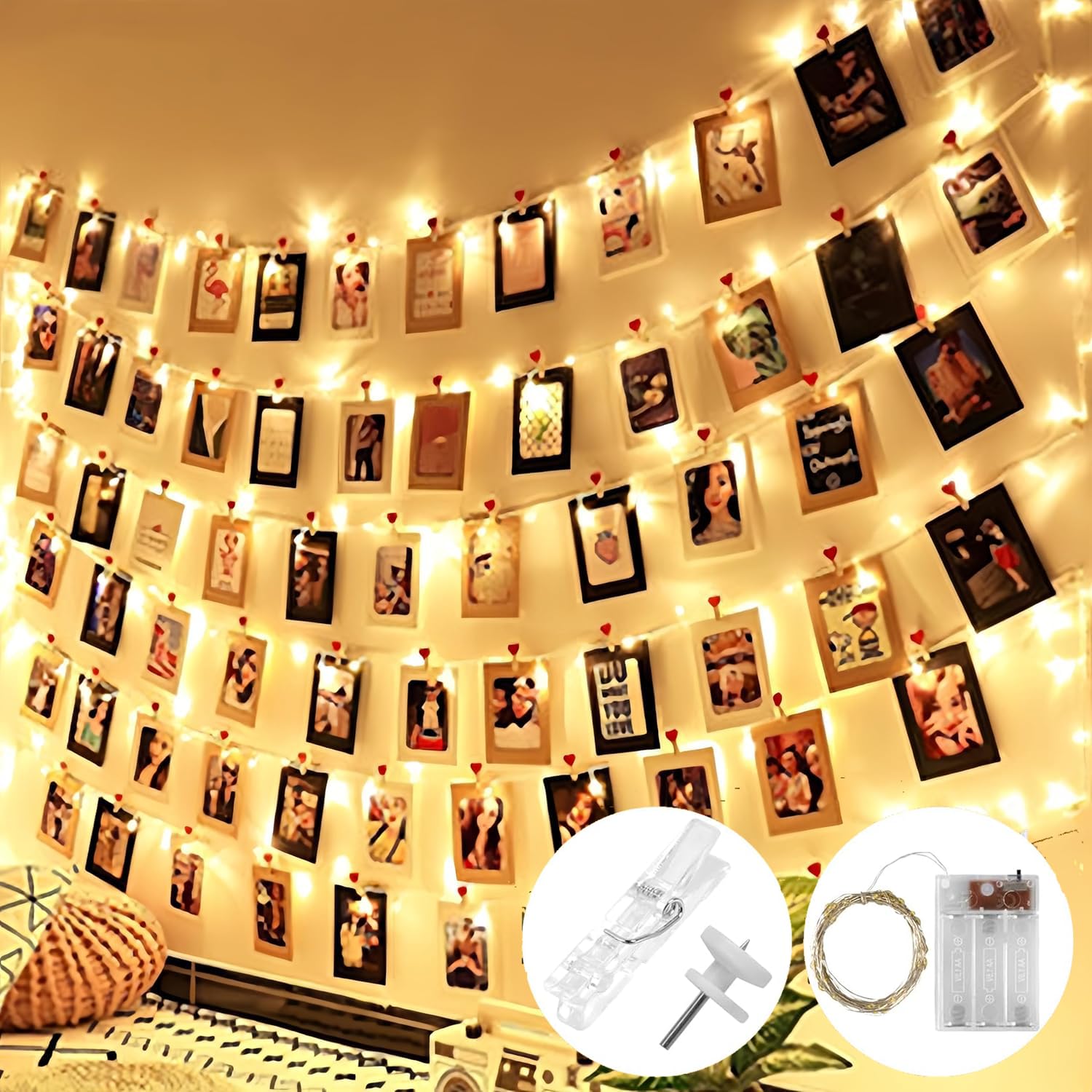 Luci LED Per Foto Con Mollette - 5 Metri, 50 LED, Telecomando, Perfette Per Decorazioni - Foto 3