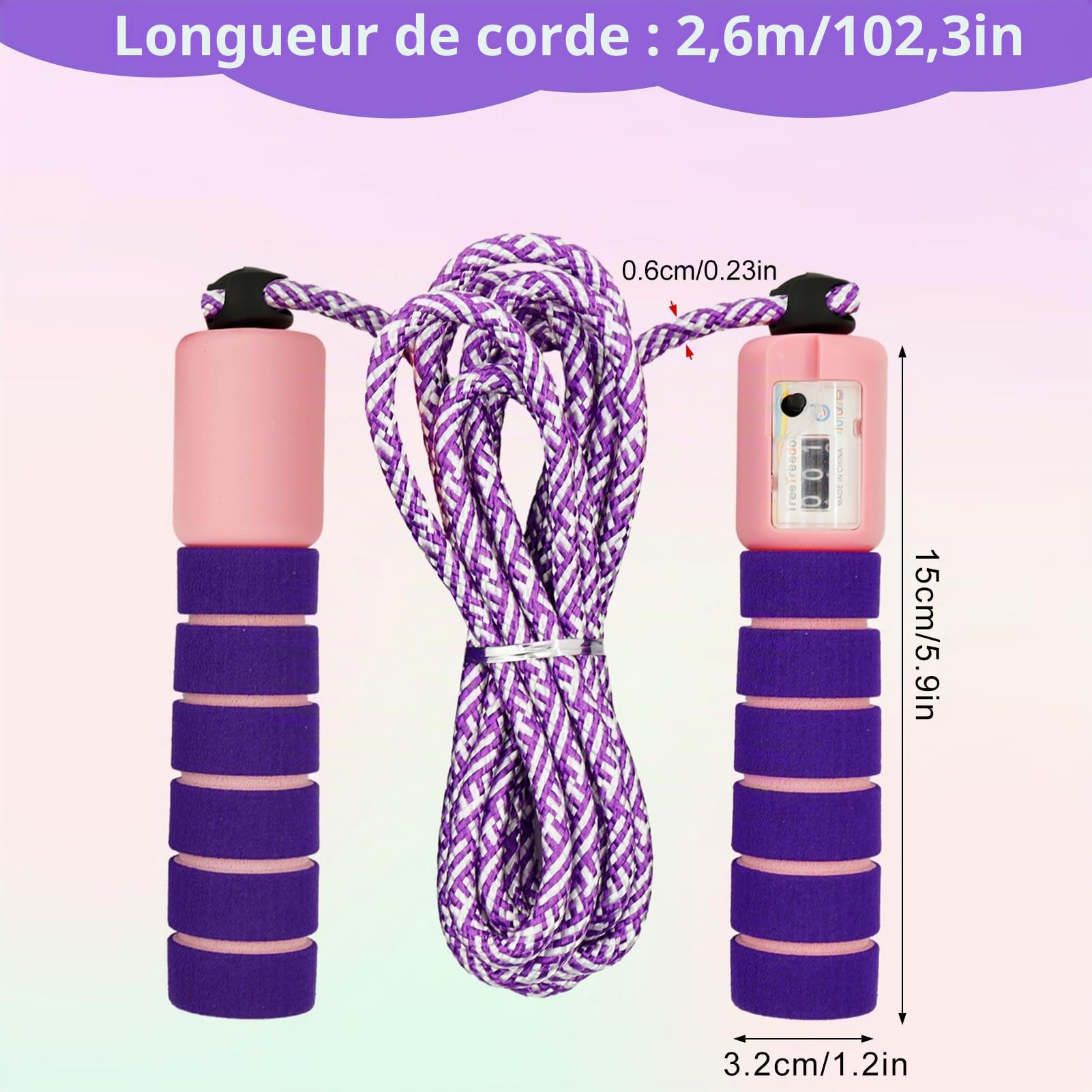 Corde à sauter pour enfants et sport avec compteur, poignées en mousse confortables - Corde de fitness