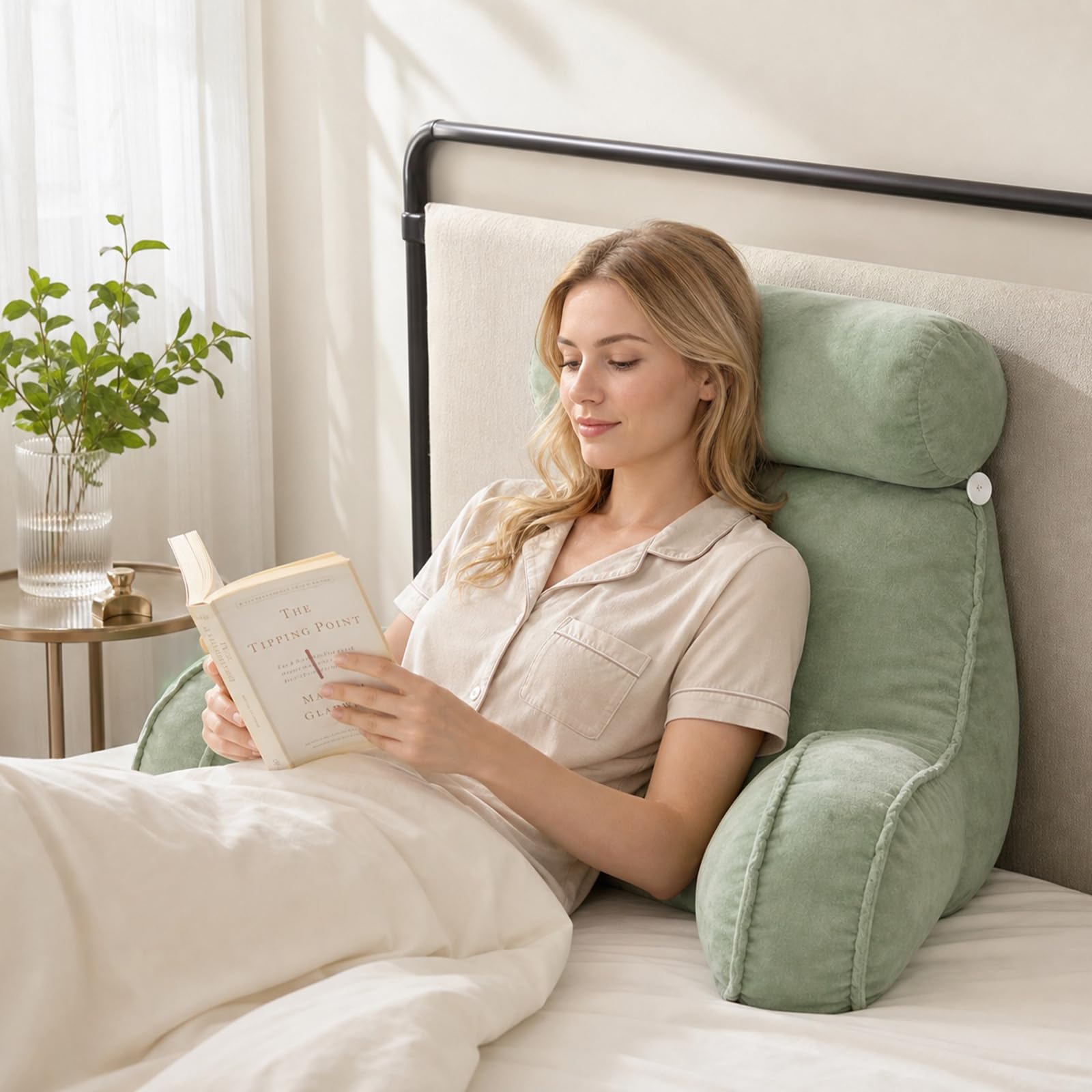 Cuscino da lettura per letto e divano, con cuscino cervicale rimovibile, grande cuscino da lettura con fodera rimovibile, cuscino per la schiena per divano, per adulti, ideale per leggere