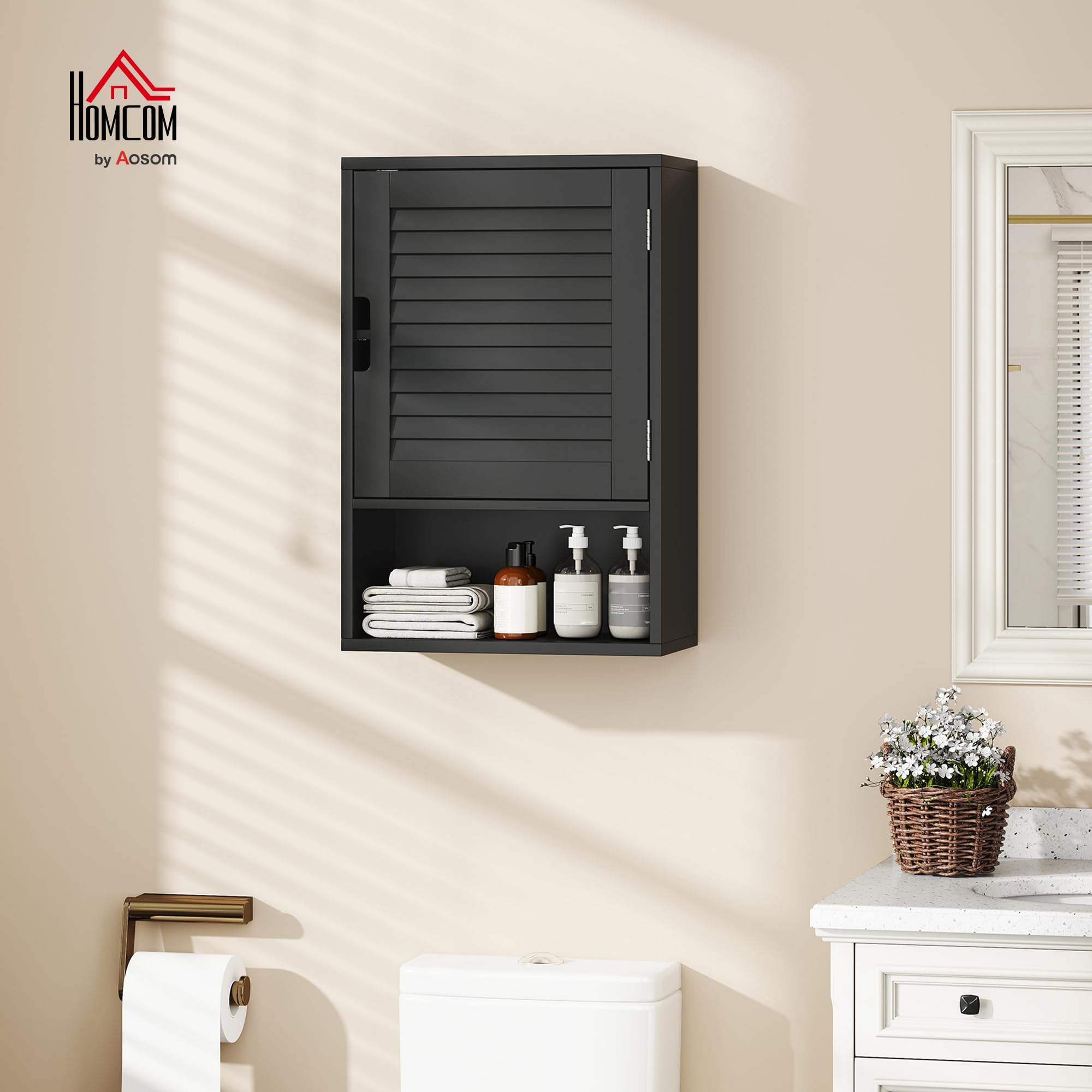 HOMCOM Armario de baño estantes de Pared 40 x 20 x 60 cm Negro