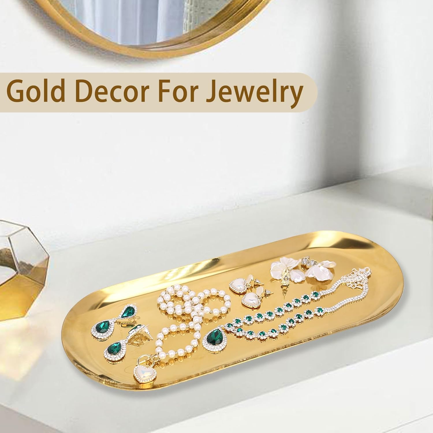 Gold Tray, Vanity Trays for Bathroom and Dresser Counter, 12" 2 Pack - Image 5