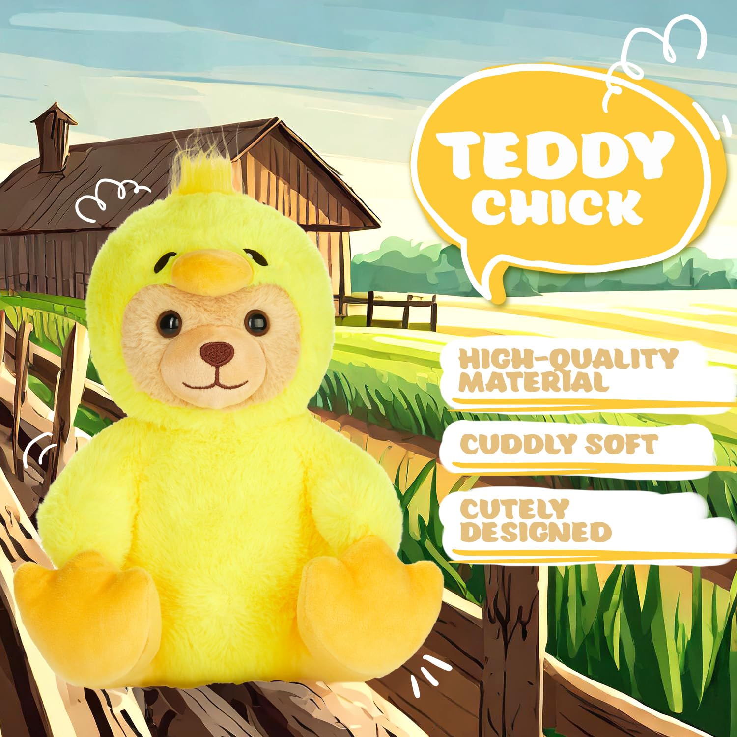 BRUBIES Teddy Duck Chick, 10 inches (25 cm) Teddy Bear in Chicken Costume with Hood, Cuddly Toy for Cosy Adventures - Image 2