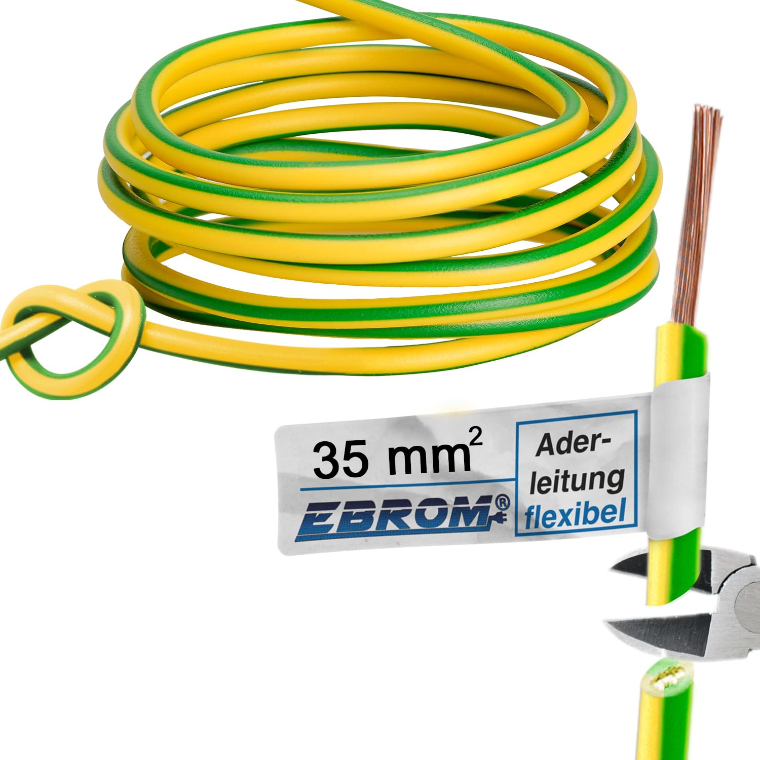 EBROM Cable de conexión a tierra H07V-K (K = cable fino flexible 99,9% cobre OFC de cobre completo) 1 x 35 mm², 5 hasta 100 metros en la selección, verde/amarillo 35 mm2 (35 mm2)