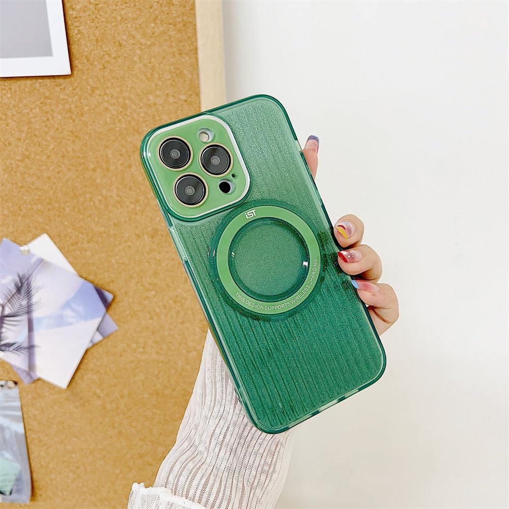 Couverture de chargement paillettes iPhone 14 Plus coque verte