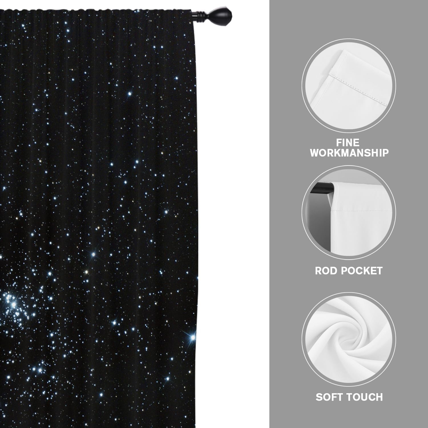 Coxila Galaxy Window Curtains for Bedroom 42 x 63 Inch Outer Space Star Gothic Goth Black Trippy Celestial Kids Boys Starry Nebula Universe Anime Living Room Treatment Set of 2 Curtain Panels Drapes