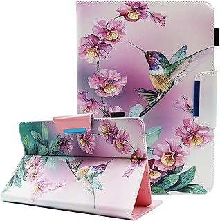 Nannxiebky Universal 10 10.1 Inch Android Tablet Case, Universal Tablet Case Cover for 10 10.1 Inch Tablet, Multi-Angle Viewing Stand Case for 9.5 - 10.5 Inch Tablet, Bird Flower
