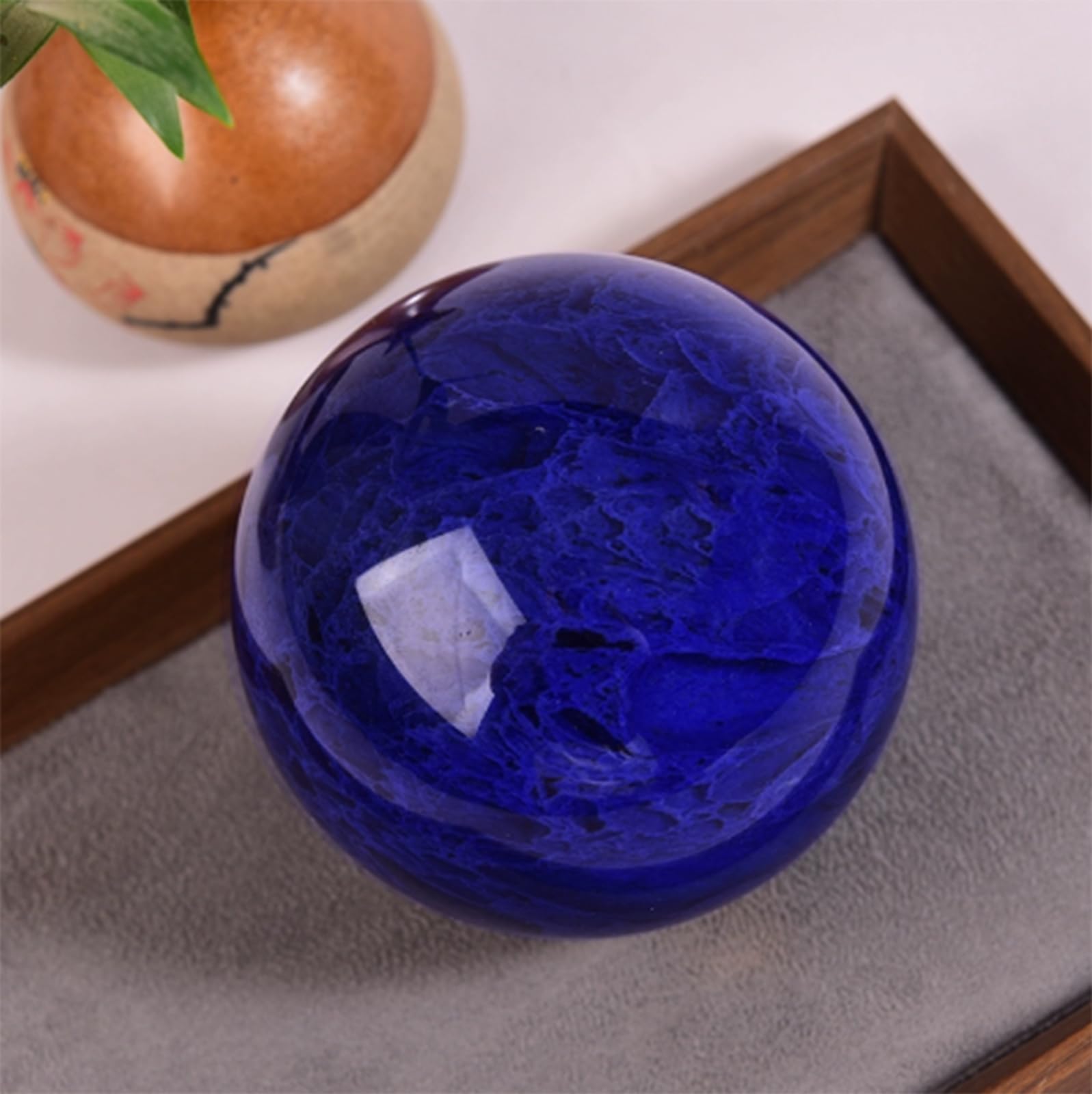 Blue Melting Quartz Crystal Ball,Decorative Photography Accessory, Sphere with Stand for Feng Shui Orb,Home Decoraive,7.1"(18cm)