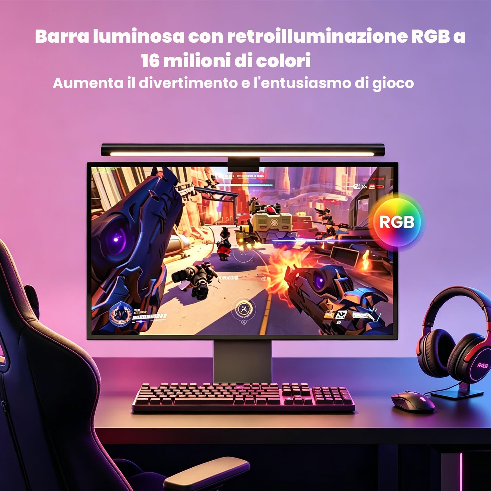 Yeelight Monitor Light Bar 48cm RGB con Matter, Lampada Monitor Smart Sync Musica, 350LM Antiriflesso, Lampada da Monitor Dimmerabile, USB Luce Monitor PC per Home Office e Gaming