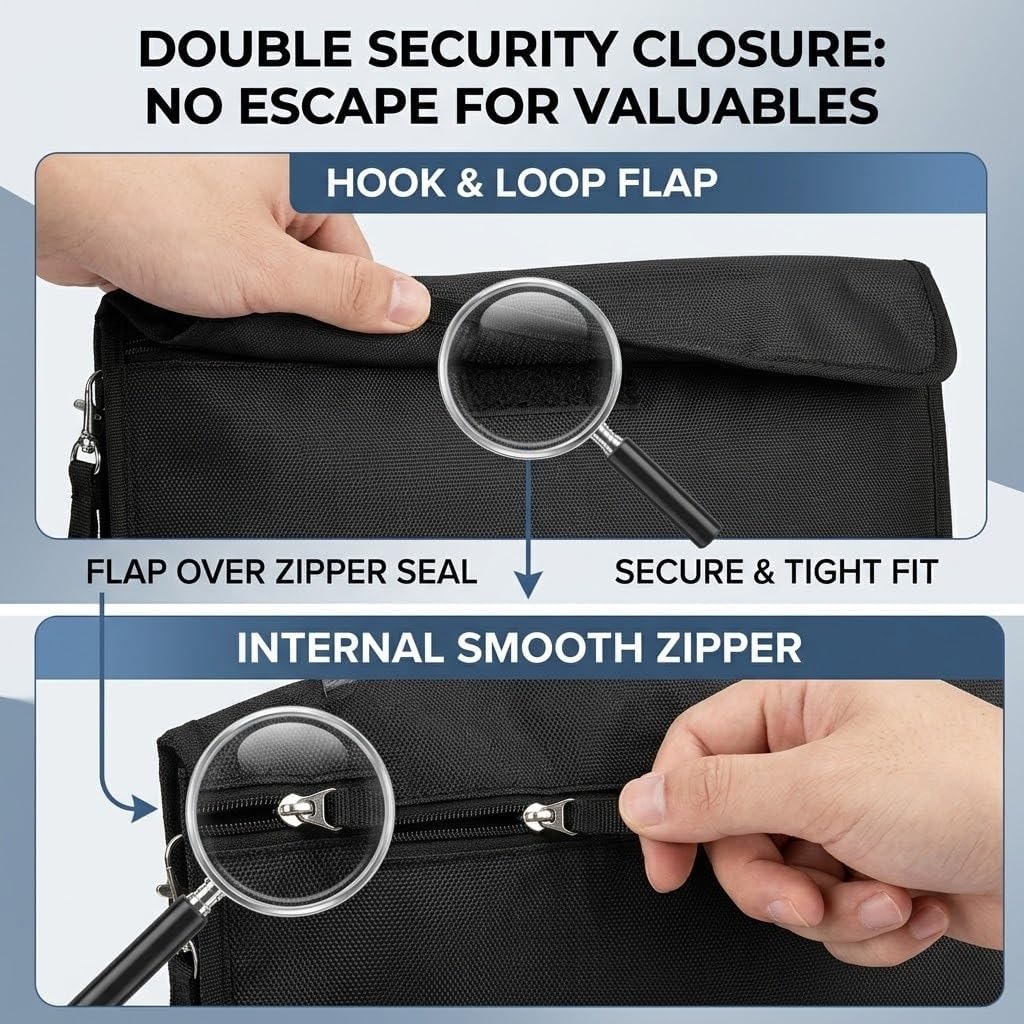 SUREMAX Fireproof Document Bag Set of 2, 15x11 in & 7.5x4 in Fire Proof Bag for Documents, Water-Resistant Fireproof Money Bag for Cash, Important Document Folder with Smooth Zipper & Wrist Strap