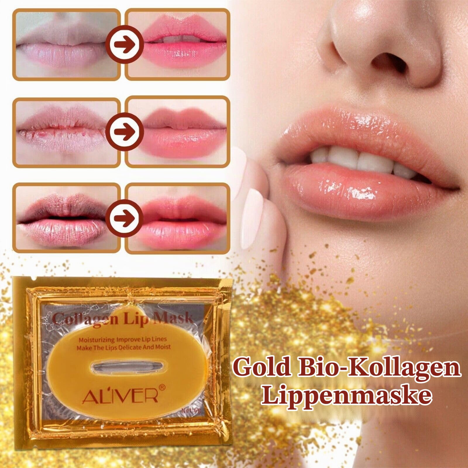Geschenkset: Luxus Bio-Gold Set 24K Gold Collagen - 5x Gesichtsmaske, 10x Lippenmaske, Goldessenz Gesichts Serum, 60x Augenpads - Komplettes Gesichtspflege & Anti-Aging Geschenkset - 76 Pflegeprodukte