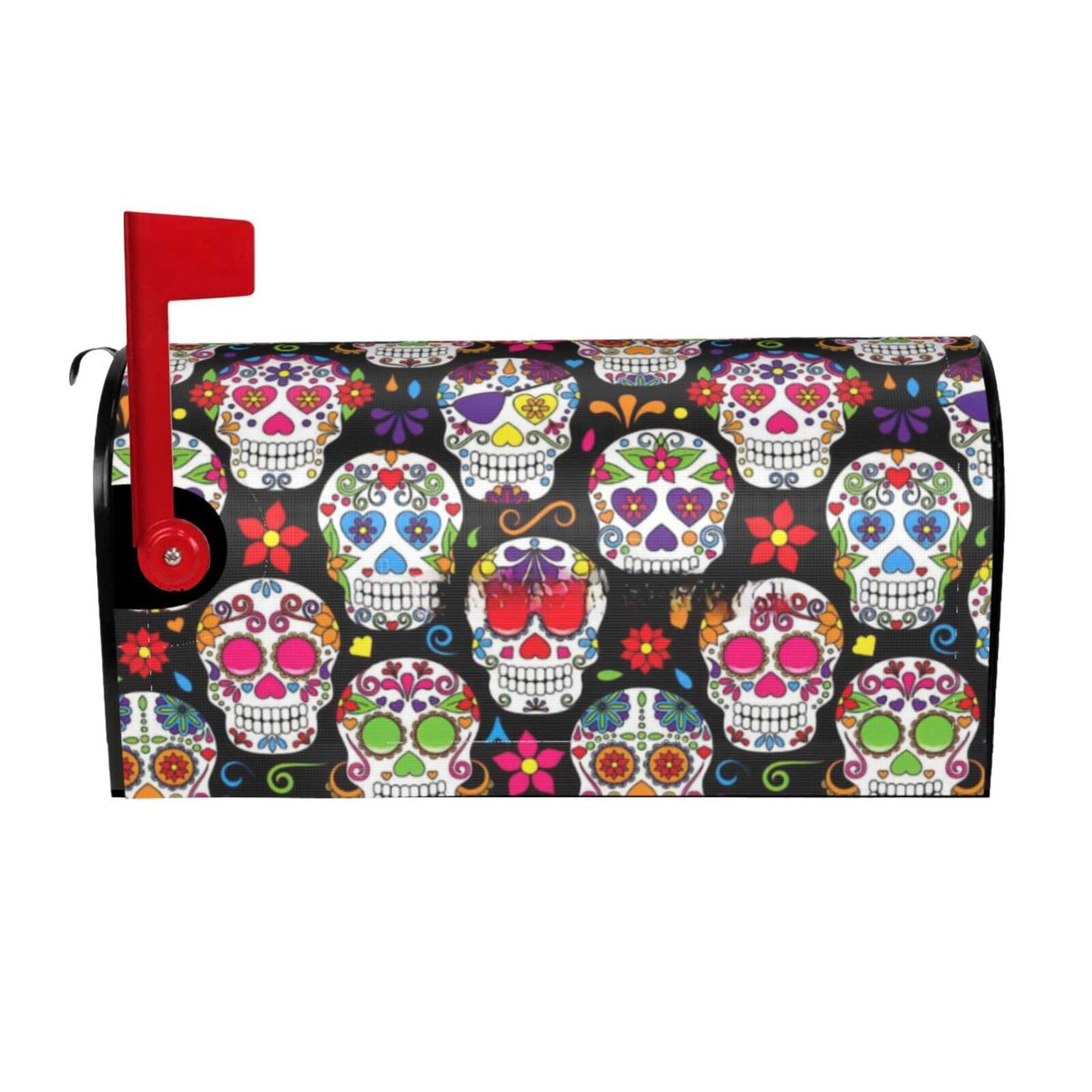 Colorful Flower Skulls Print Mailbox Cover Wraps Post Letter Box Cover Decor For Outside Garden Yard Farmhouse Home