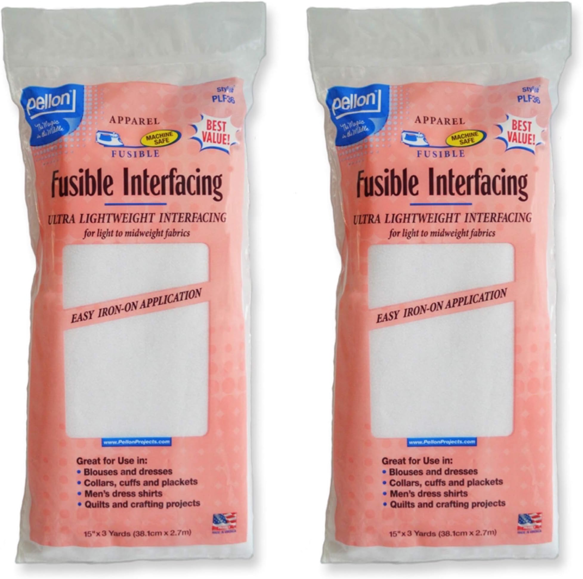15 inches x 3 yards White Fusible Interfacing, 2 Pack