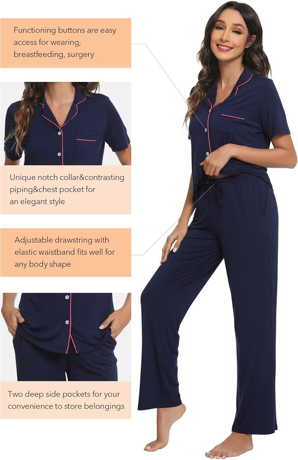 WiWi Viscose from Bamboo Women's Pajamas Set Super Soft Button Down Top and Pants Sleepwear Cooling Pjs S-3X - Image 4