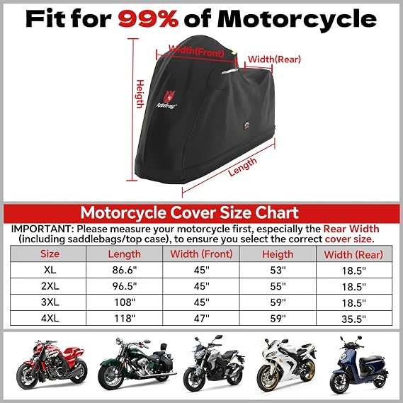 Full Enclosed Motorcycle Cover,600D Waterproof Motorcycle Cover Outdoor/Indoor UV Resistant with Reflective Strips Fits Length up to 118 Motorcycles Yamaha Honda Harley Suzuki Black