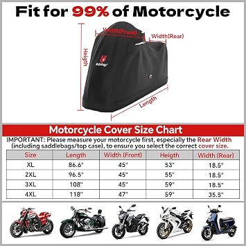 Full Enclosed Motorcycle Cover,600D Waterproof Motorcycle Cover Outdoor/Indoor UV Resistant with Reflective Strips Fits Length up to 118 Motorcycles Yamaha Honda Harley Suzuki Black