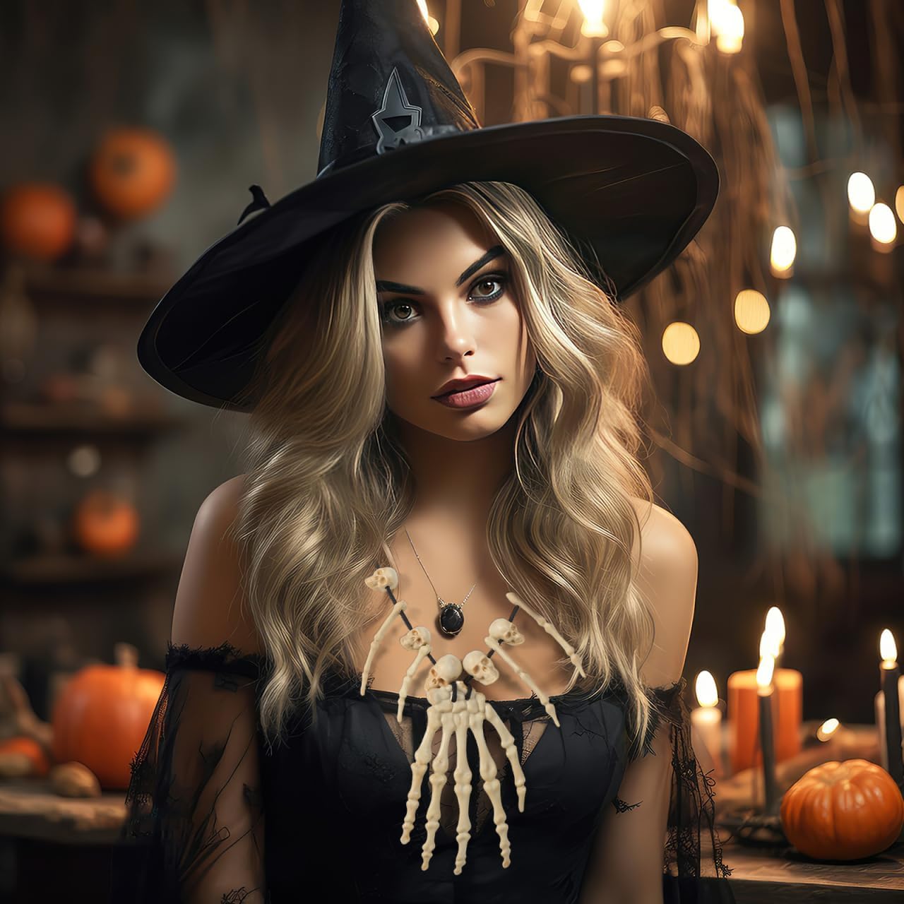 Amosfun Skull Pendant Necklace Skeleton Head Hand Bone Charm Cosplay Fancy Party Jewelry - Image 2