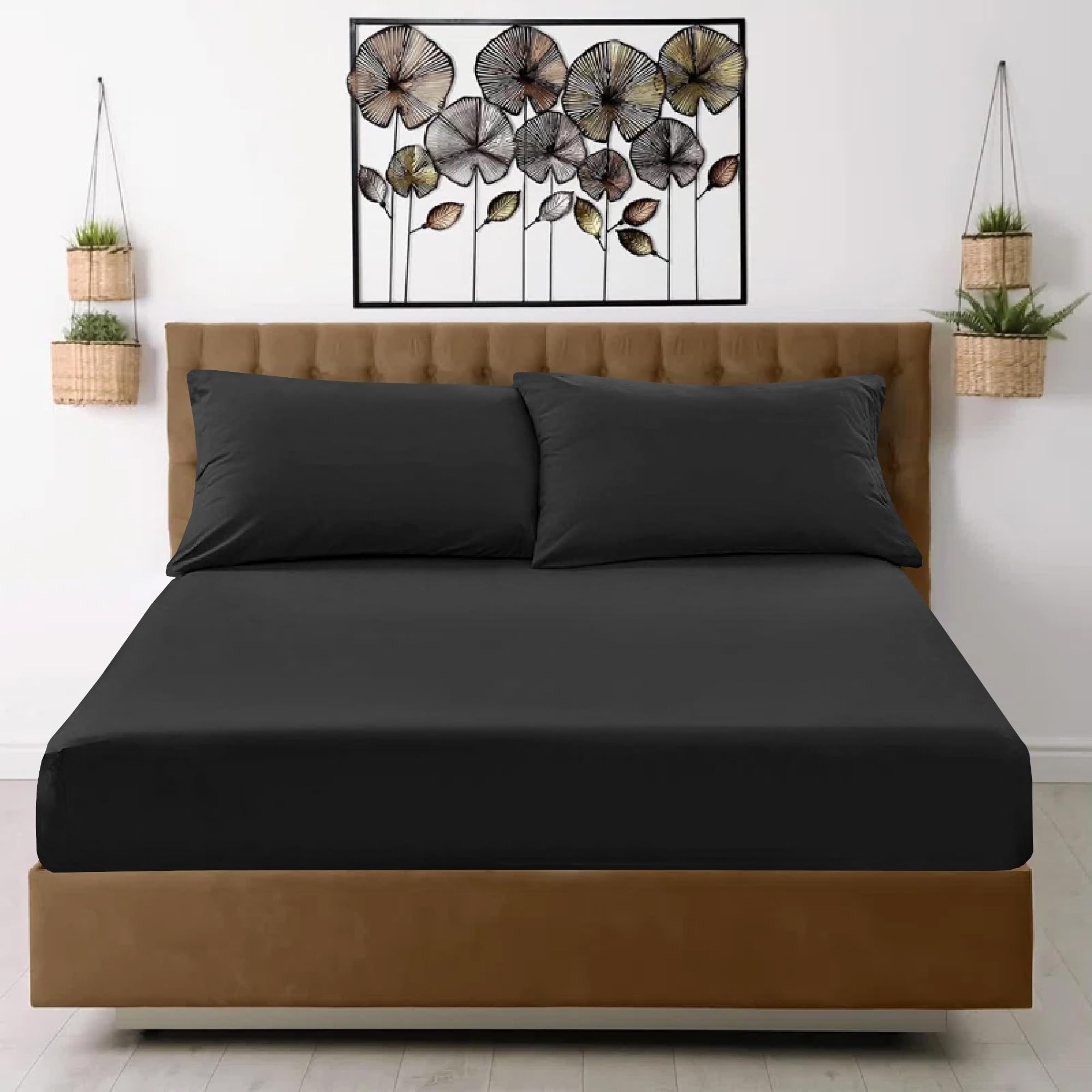 EverSoft Bedding 100% Egyptian Cotton 400 Thread Count Small Double Fitted Sheet 35cm Extra Deep Fitted Bed Sheets 4ft Luxury Deep Pocket Small Double Elastic Fitted Sheet