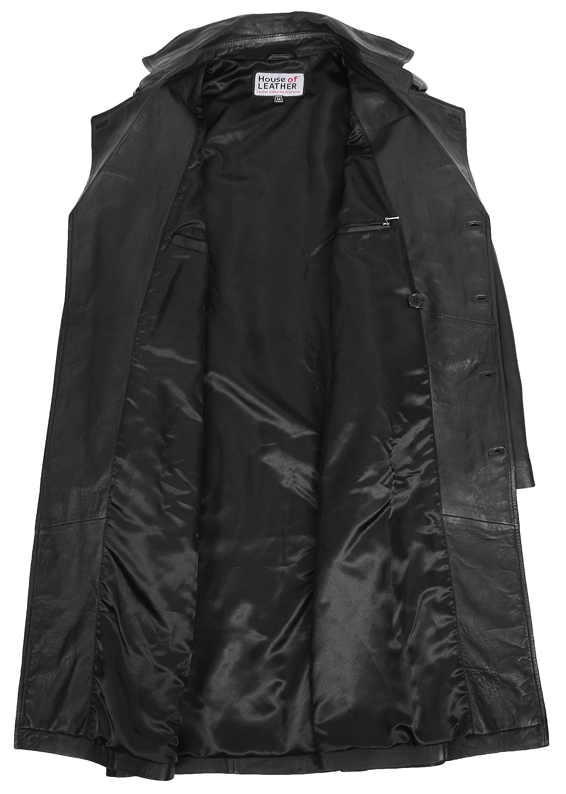 Męski płaszcz z prawdziwej skóry 3/4 długości trencz styl reefer Travis czarny, Czarny, XL
