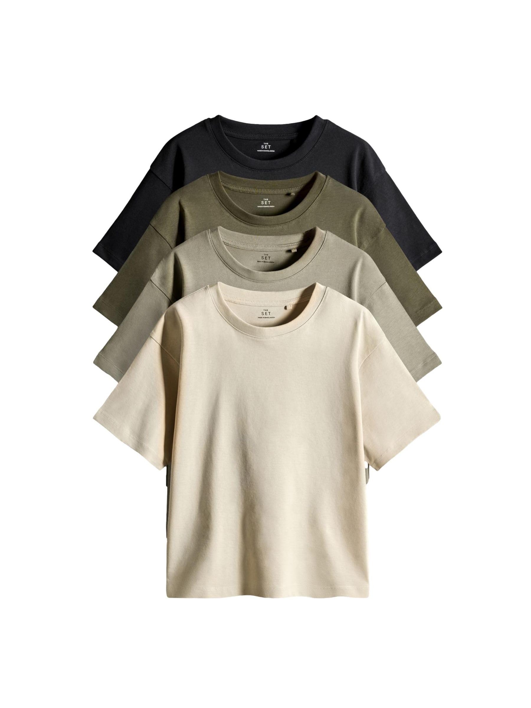 The Set Oversized Kurzarm-T-Shirts aus Baumwolle, 4er-Pack