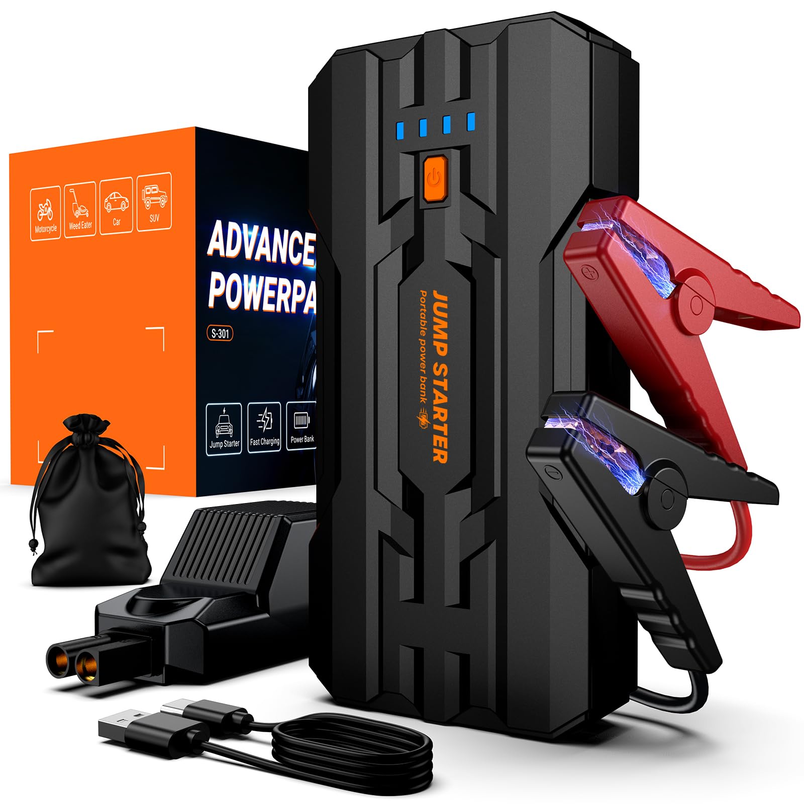 JDMCAR Jump Starter Power Pack - Portable Car Battery Booster Jump Starter for 12V Vehicles and Motorcycles,Car Accessories Power Bank with Jump leads and LED Light