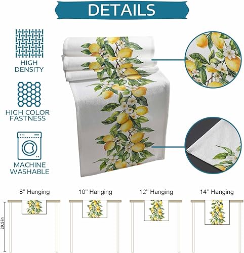 Miniatura 7 de Camino de mesa de lino de arpillera  120 pulgadas de largo, limón de primavera rústico con hojas, camino de mesa de comedor para cocina, tocador,