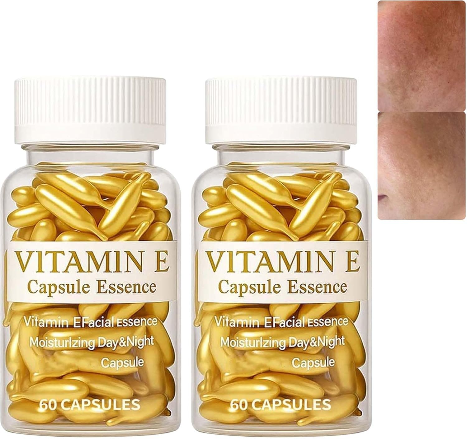 Vitamin E Capsules for Face, Anti-Aging Serum Hydrating Firming Essence Reduce Fine Lines Wrinkles, Brighten Skin, Deep Nourishes Soothes Dryness for Women (2Box)