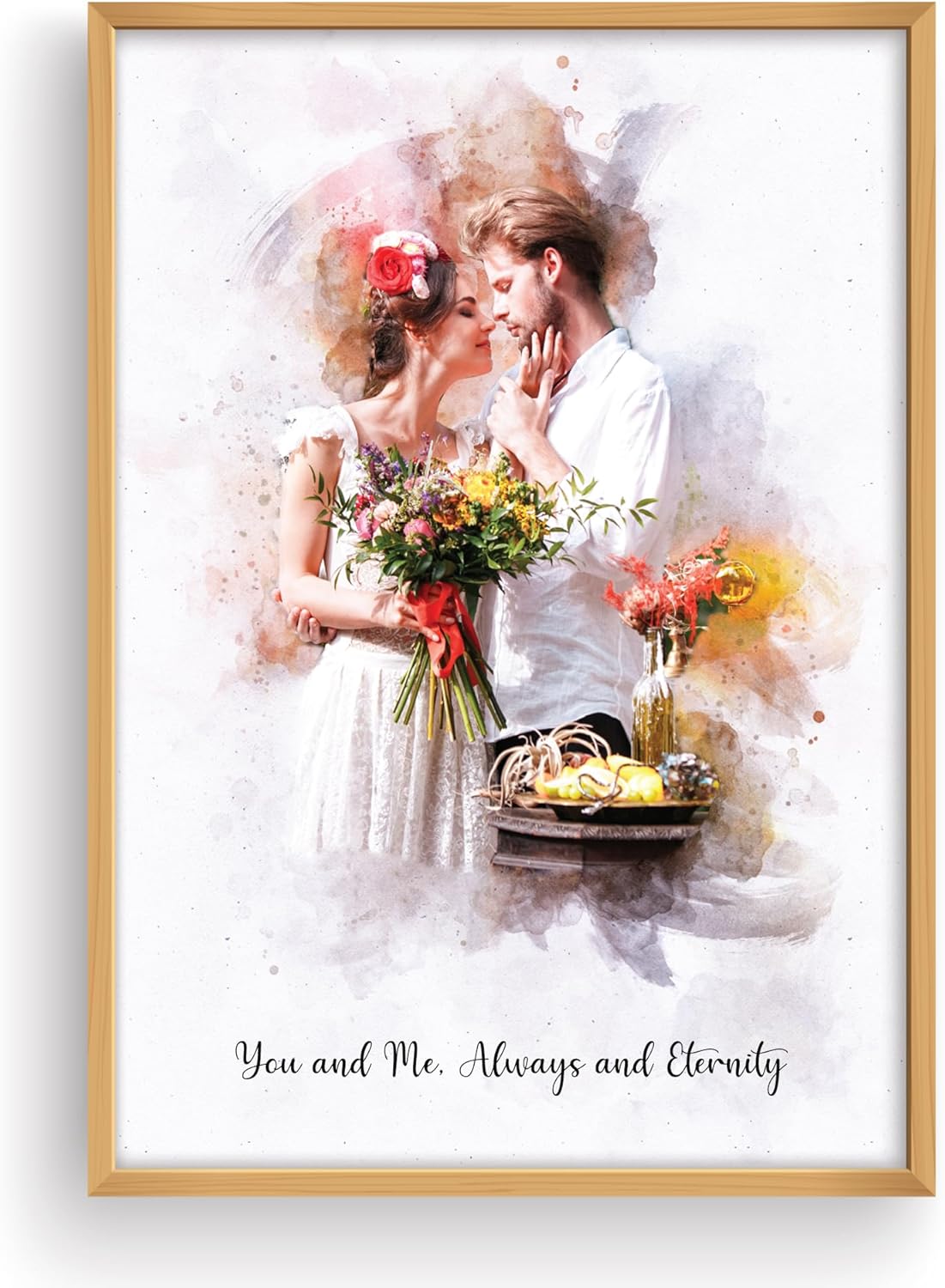 Custom Watercolor Couple Portrait from your photos - personalized family picture frame, valentines day wall art & custom canvas prints with your photos - Gift for her, custom canvas gift, husband and wife wall decor, watercolor couple portrait canvas