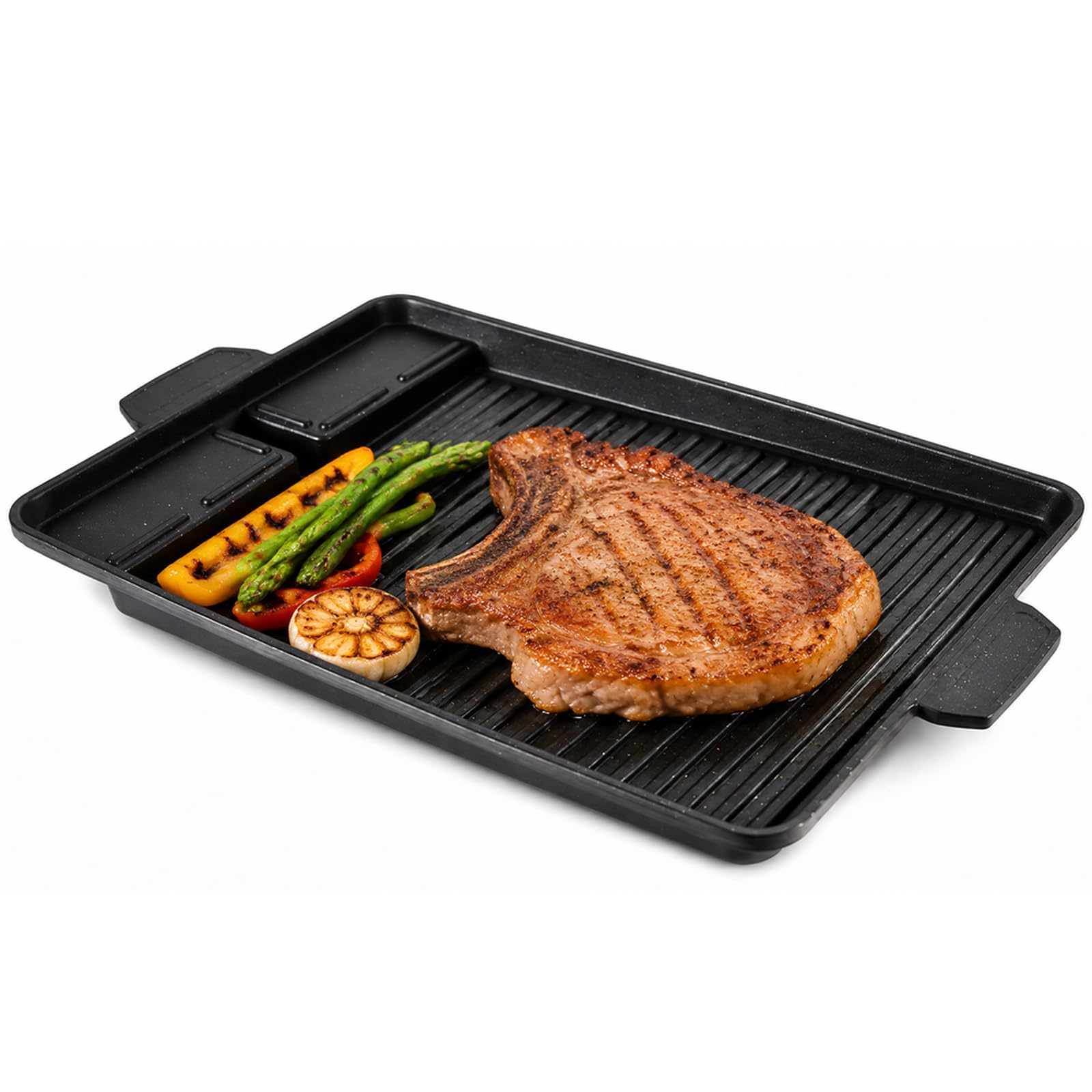 Cast Iron Griddle Pan Double Sided Pre-Seasoned BBQ Griddle Plate