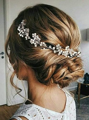 Aimimier Diadema de novia con perlas de diamantes de imitación, accesorio para el pelo de cristal para dama de honor, joyería de graduación para