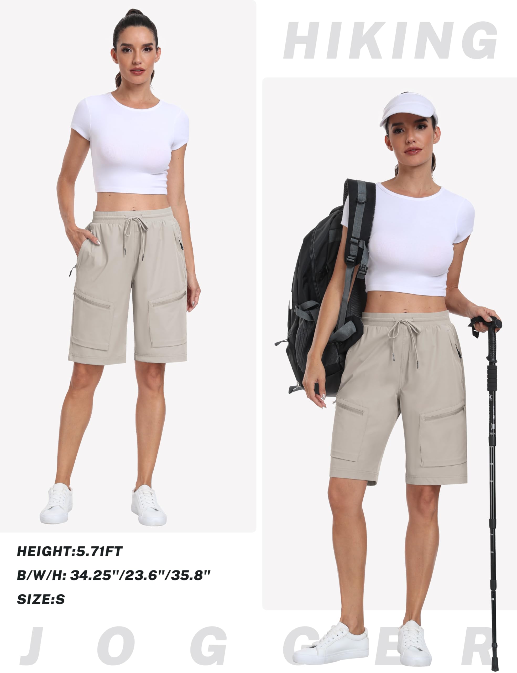 MoFiz Short Cargo Femme Bermuda d'extérieur Randonnée d'été Léger Pantalon Court à Séchage Rapide avec Cinq Poches Zippées