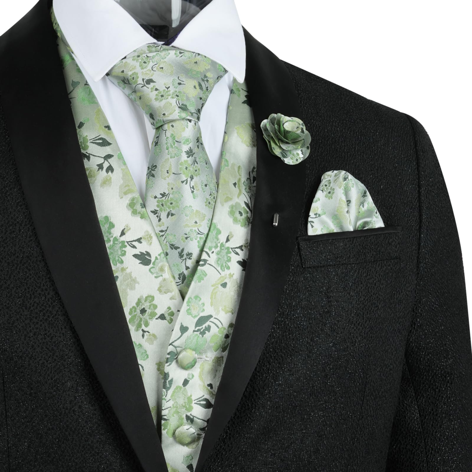 Alizeal Herren-Anzugweste, 6 Stück, Blumenmuster, Krawatte, Einstecktuch, Manschettenknöpfe, Anstecknadel, formell, lässig, Hochzeit, Party, Westen-Set