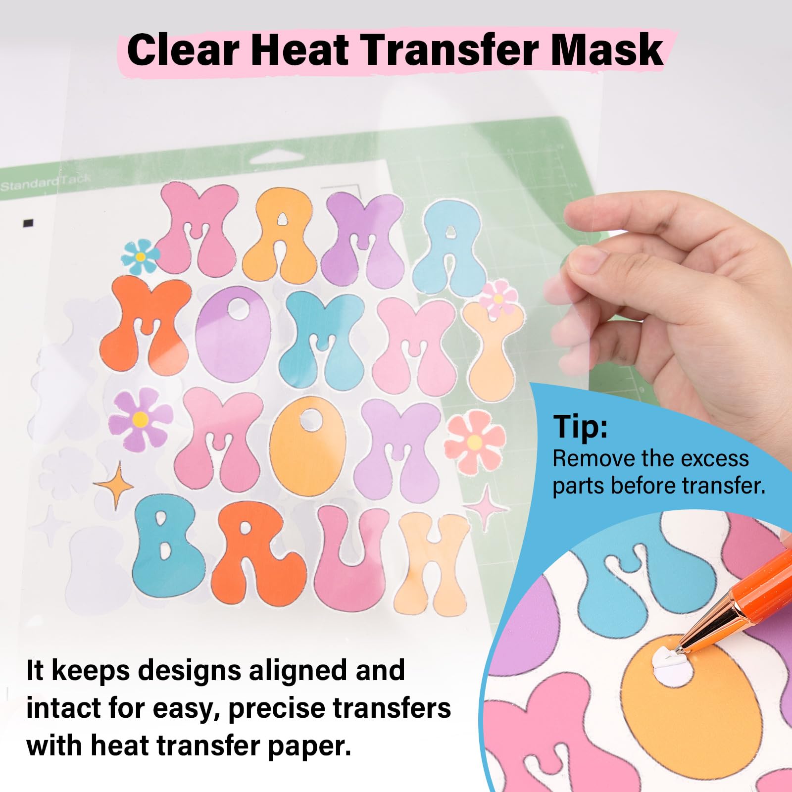 10 Feuilles Masque Transfert Thermique TECKWRAP A4 - Pour HTV, Vinyle Imprimable - Réutilisable, Transparent, Alignement Facile