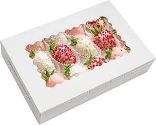 5 Pack Cookie Boxes 12x8x2.5inch Bakery Boxes with Window Treat Boxes for Cookie Packaging Gift Giving Dessert Boxes for Chocolate Covered Strawberries, Donuts, Cocoa Bombs (White)