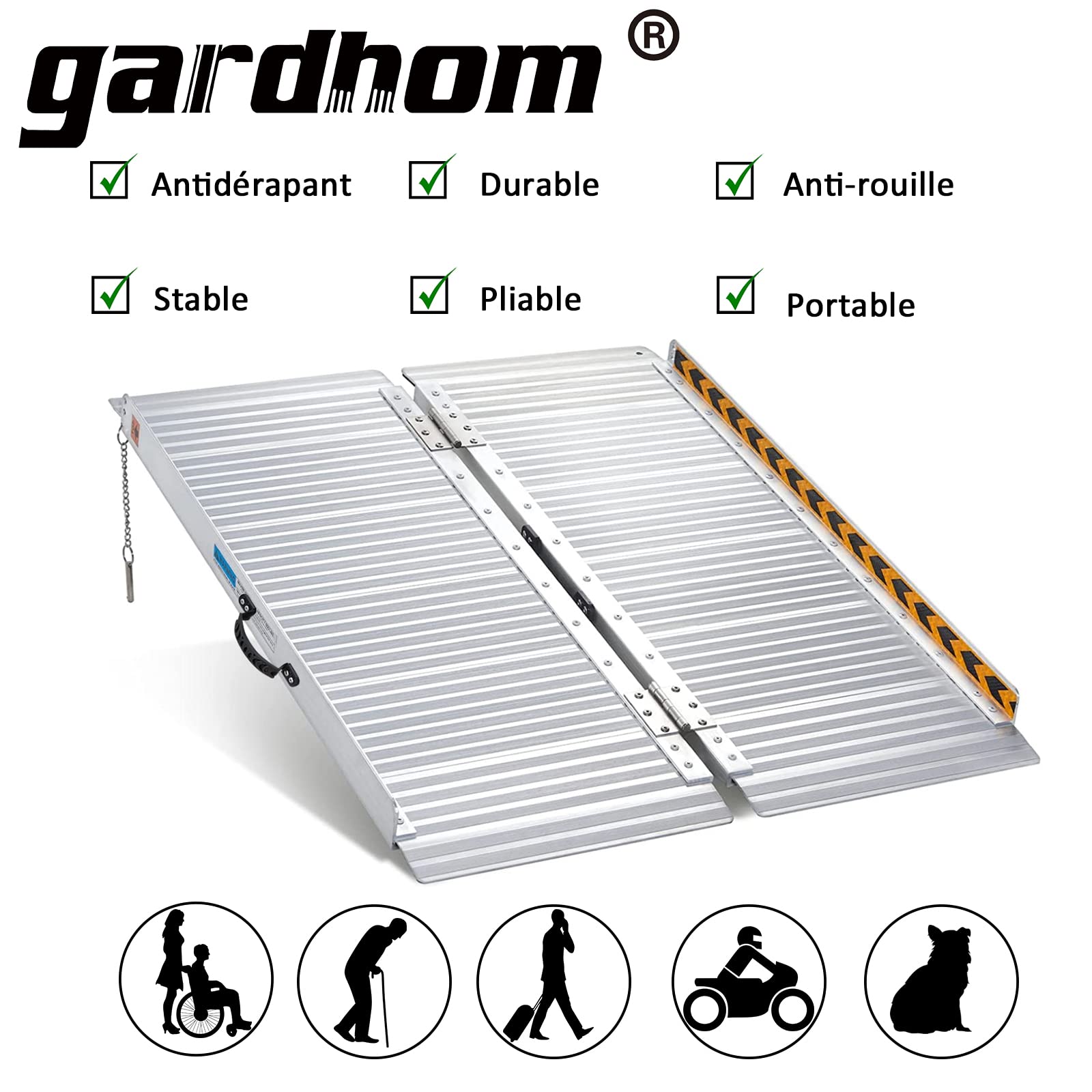 Rampe Fauteuil Roulant, gardhom 122x72cm Argent Rampe Handicapé d'Accès Pliable Capacité de Chargement de 362KG