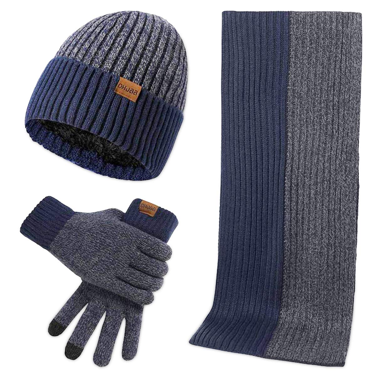 LumiSyne Winter 3 in 1 Sjaal Hoed Handschoen Set Kabel Gebreide Beanie