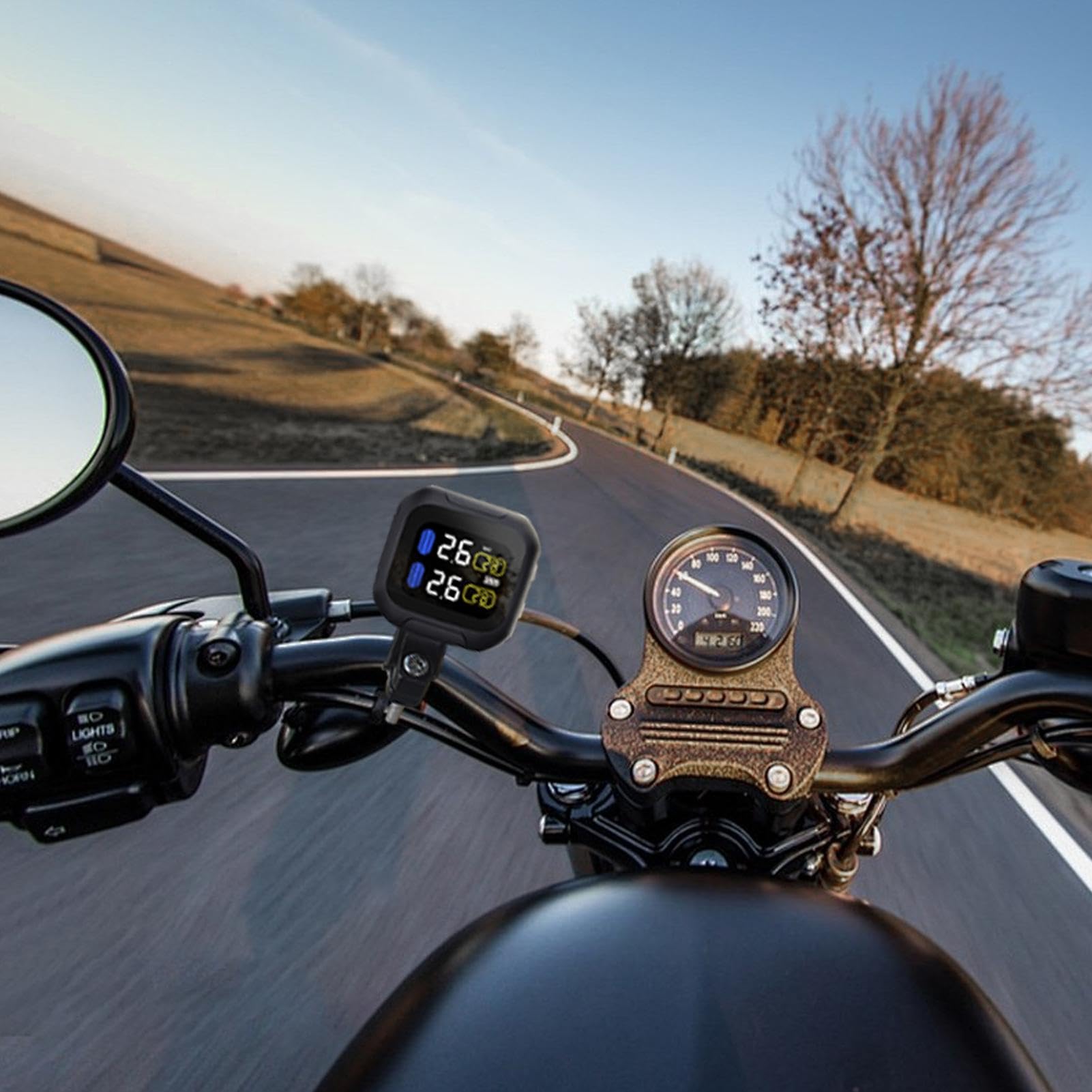 Kit TPMS Per Moto Con Ricarica USB E Pannello Solare – Sensore Di Pressione E Temperatura Pneumatici, Allarme In 3 Secondi