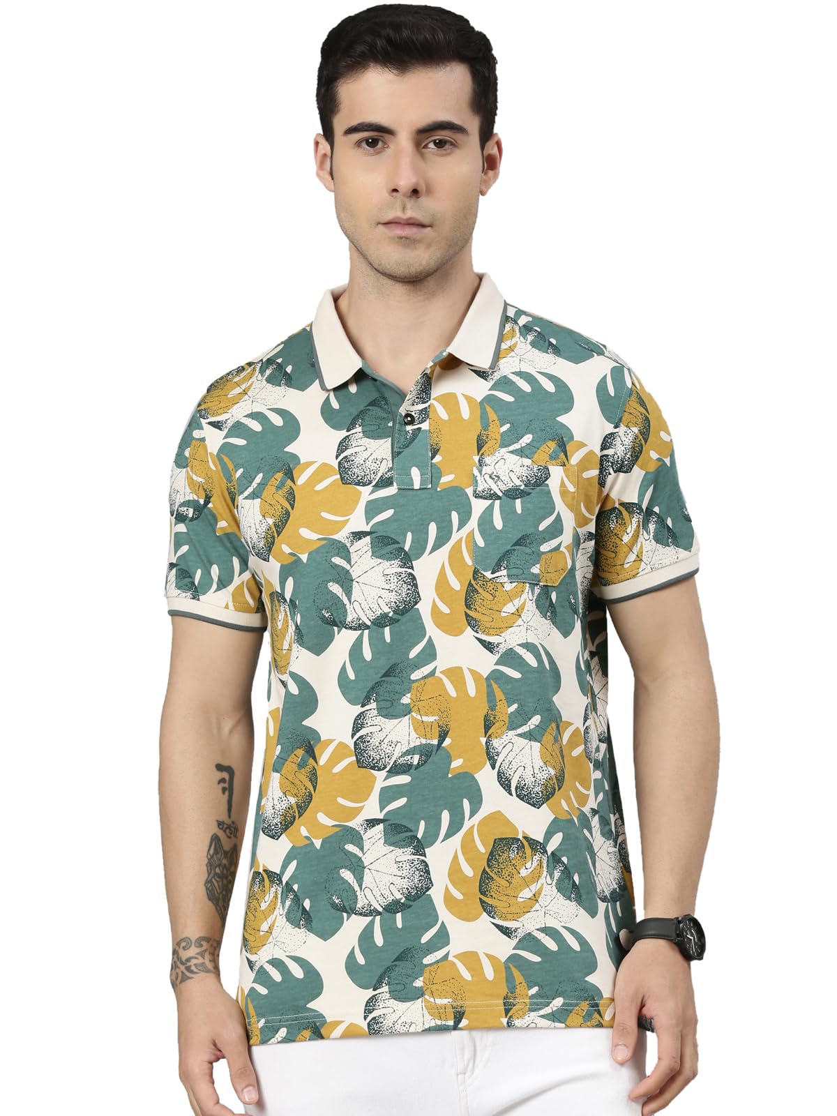 classic polo Mens Half Sleeve Multicolor Polo Neck Slim Fit All Over Print Cotton T-Shirt-picture-43